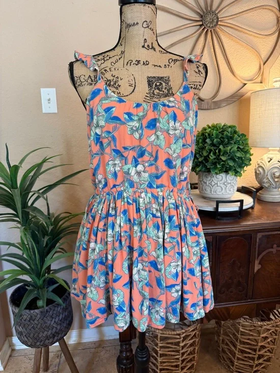 Free People Coral Peach Floral Mini Dress - Picture 14 of 14